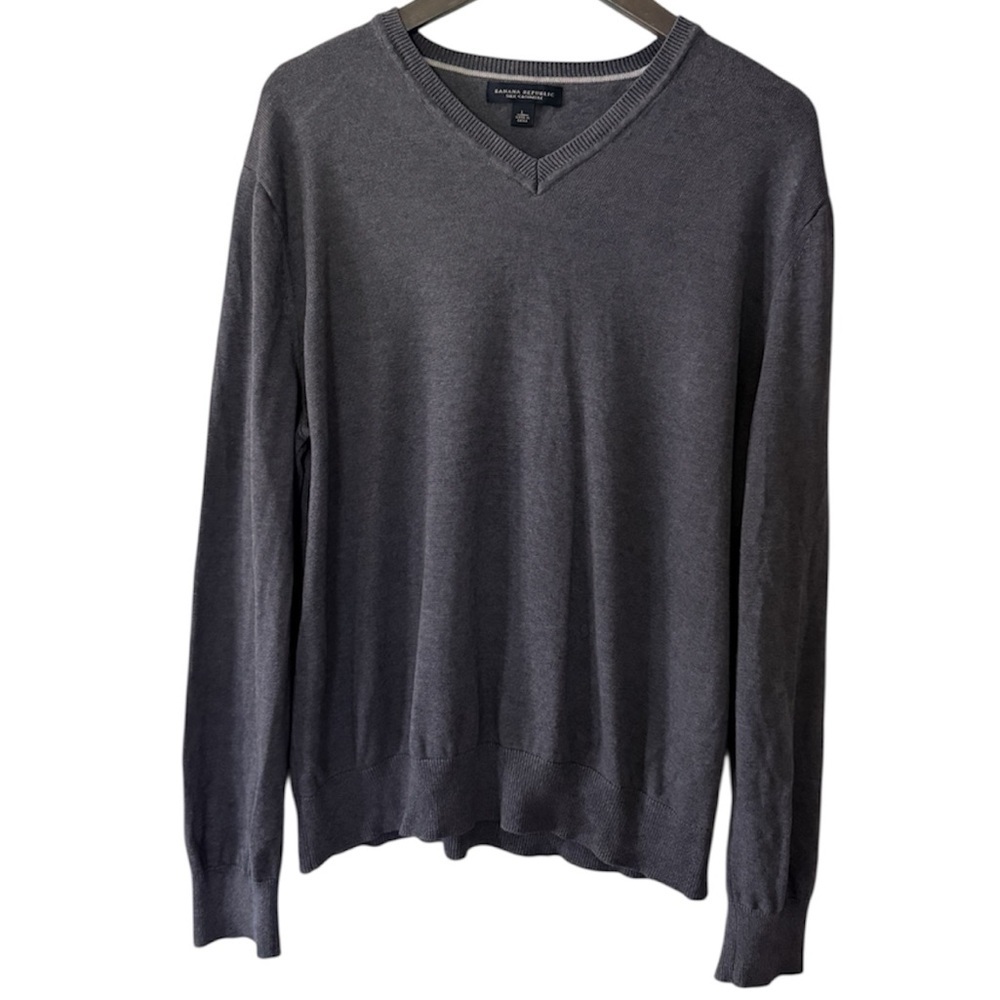 Banana Republic Silk‎ Cashmere V-Neck Sweater Men’s L Gray Lightweight Soft Knit